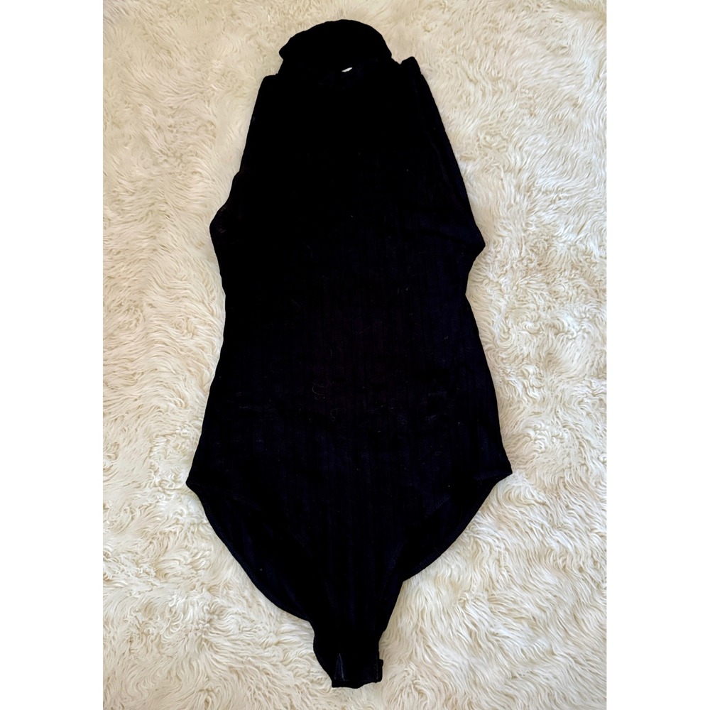Reformation Jeans Bodysuit Women XS Black Ribbed Turtleneck Sleeveless